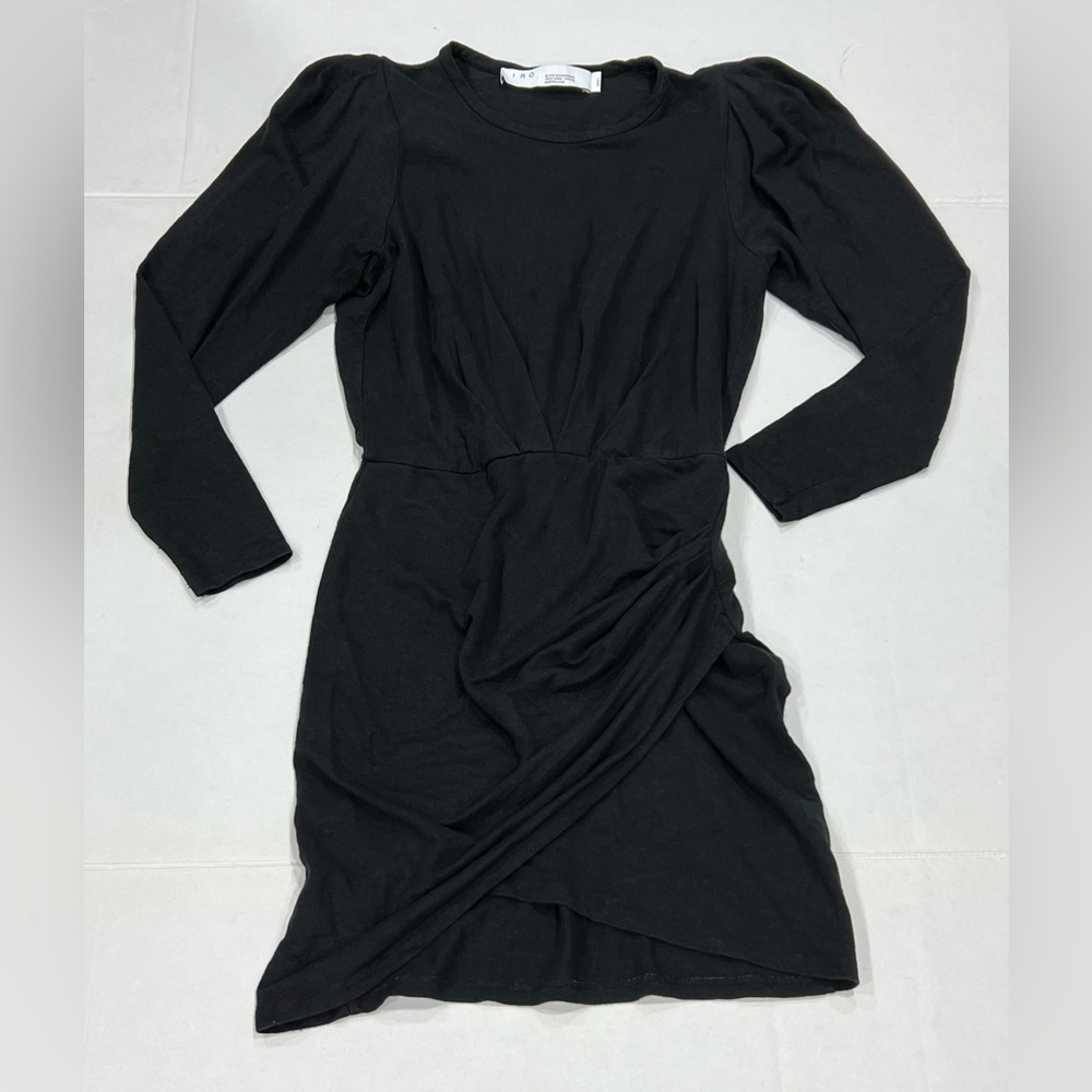 Iro Garah Small Mini Dress Ruched Stretch Linen Jersey Puff Pad Sleeve
